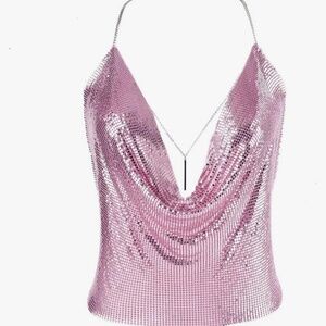 NWOT Pink Metal Sparkly Deep V Neck Body Chain Top